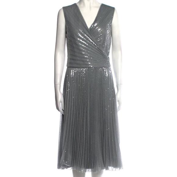 Ralph Lauren Collection Embellished Fit Flare Pleated Sequin Midi Dress 10 $6K - Picture 5 of 9
